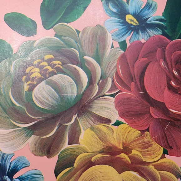 Vintage Steel Pink Tray with Floral Painting - Picture 5 of 9